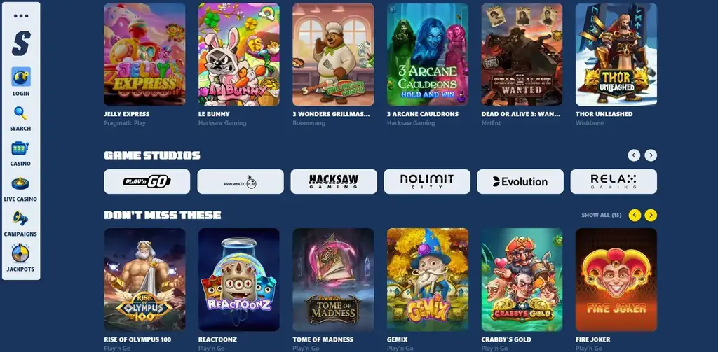 Spiidi Casino slots lobby showing popular games and providers like Play’n GO, NetEnt and Hacksaw Gaming