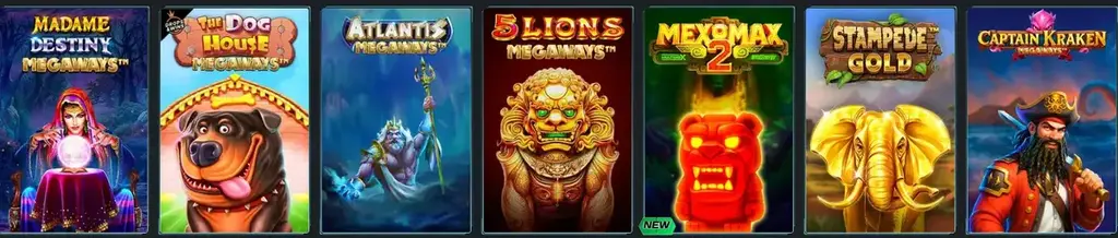 Spinational Casino Megaways slot games including 5 Lions Megaways and Atlantis Megaways