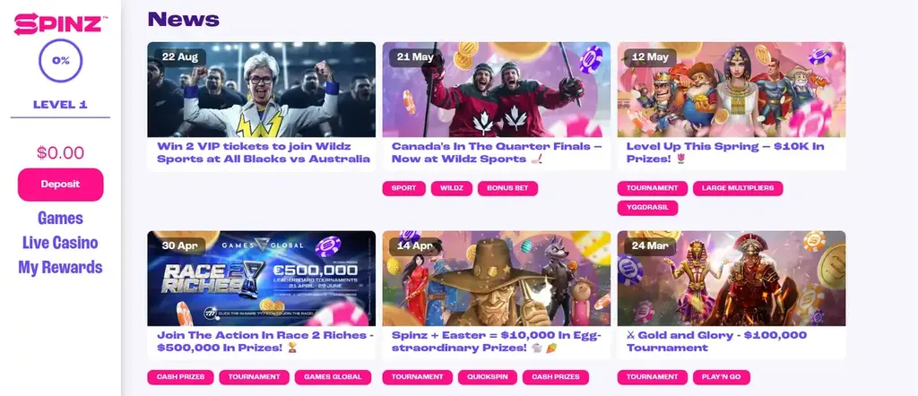 General Bonus Offers at Spinz