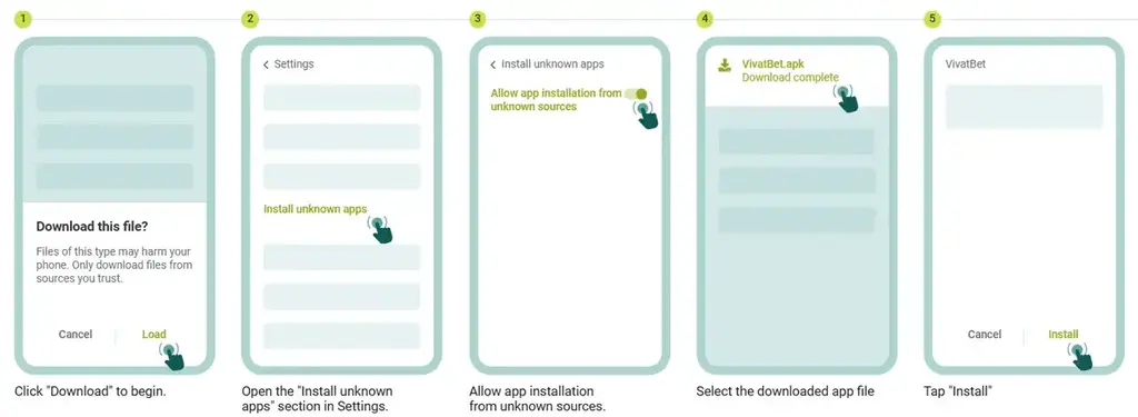 Vivatbet Casino Android app installation guide showing step-by-step setup