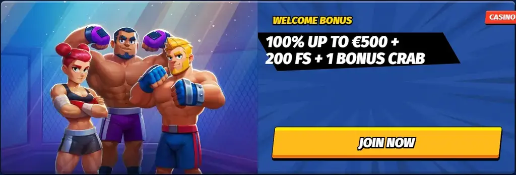 Big Clash Casino welcome bonus with 100% match up to €500 and free spins