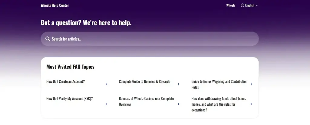 Wheelz Casino Help Center & Customer Support