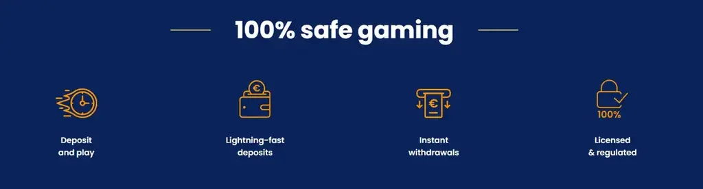 Pikapotti Casino benefits highlighting fast deposits, instant withdrawals and licensed gaming