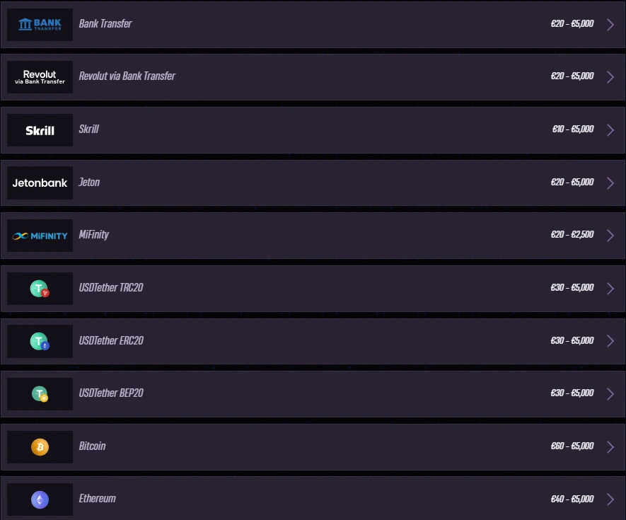 Win Rolla Casino payment methods and withdrawal options list