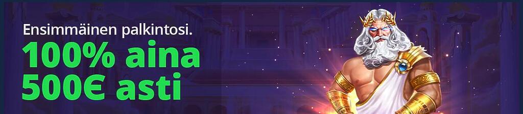 Aura Casinon ensitalletusbonus: 100% bonus aina 500€ asti.