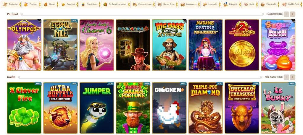 Bethall Casinon peliaula, jossa näkyy suosittuja kolikkopelejä kuten Gates of Olympus ja Sugar Rush sekä uutuuspelejä.