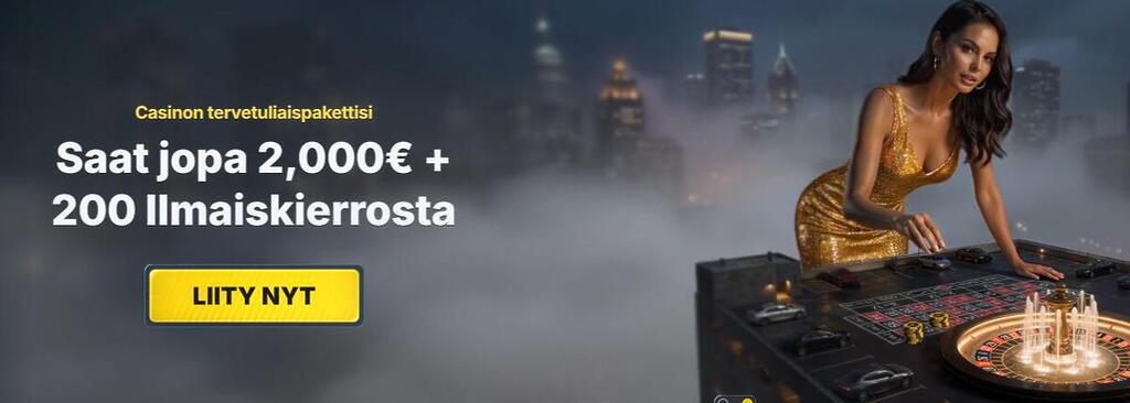 Mainosbanneri BetRepublicin kasinon tervetuliaispaketista: saat jopa 2 000 euroa bonusta ja 200 ilmaiskierrosta.