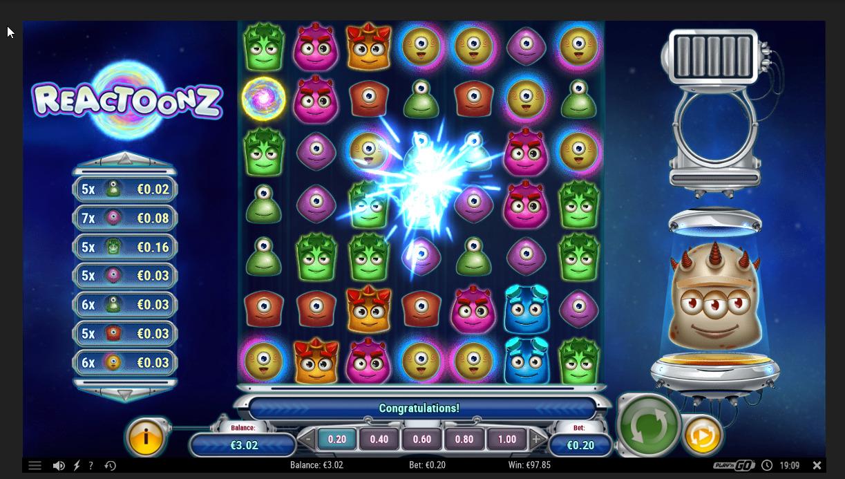Reactoonz slot machine online casino gambling big win