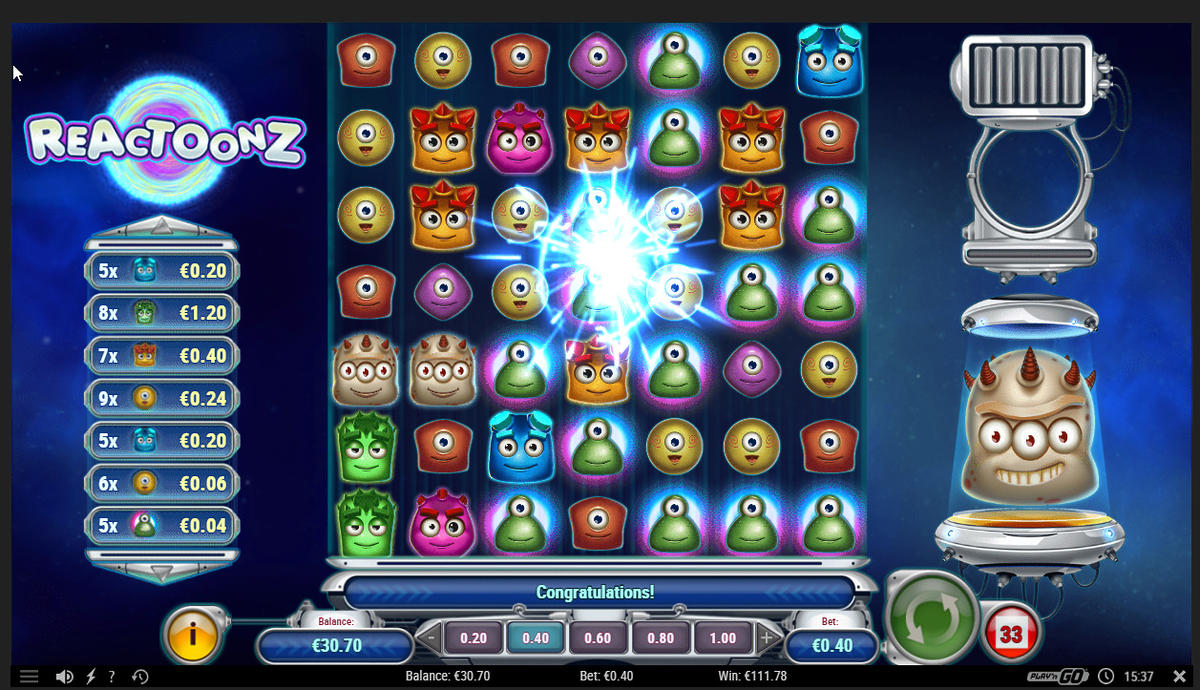 Reactoonz slot machine online casino gambling big win