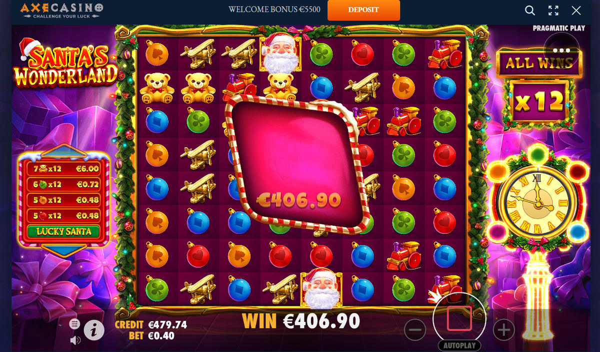 Santa's Wonderland slot machine online casino gambling big win