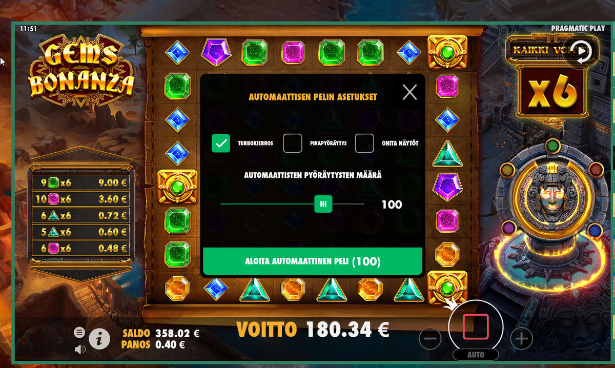 Gems Bonanza slot machine online casino gambling big win