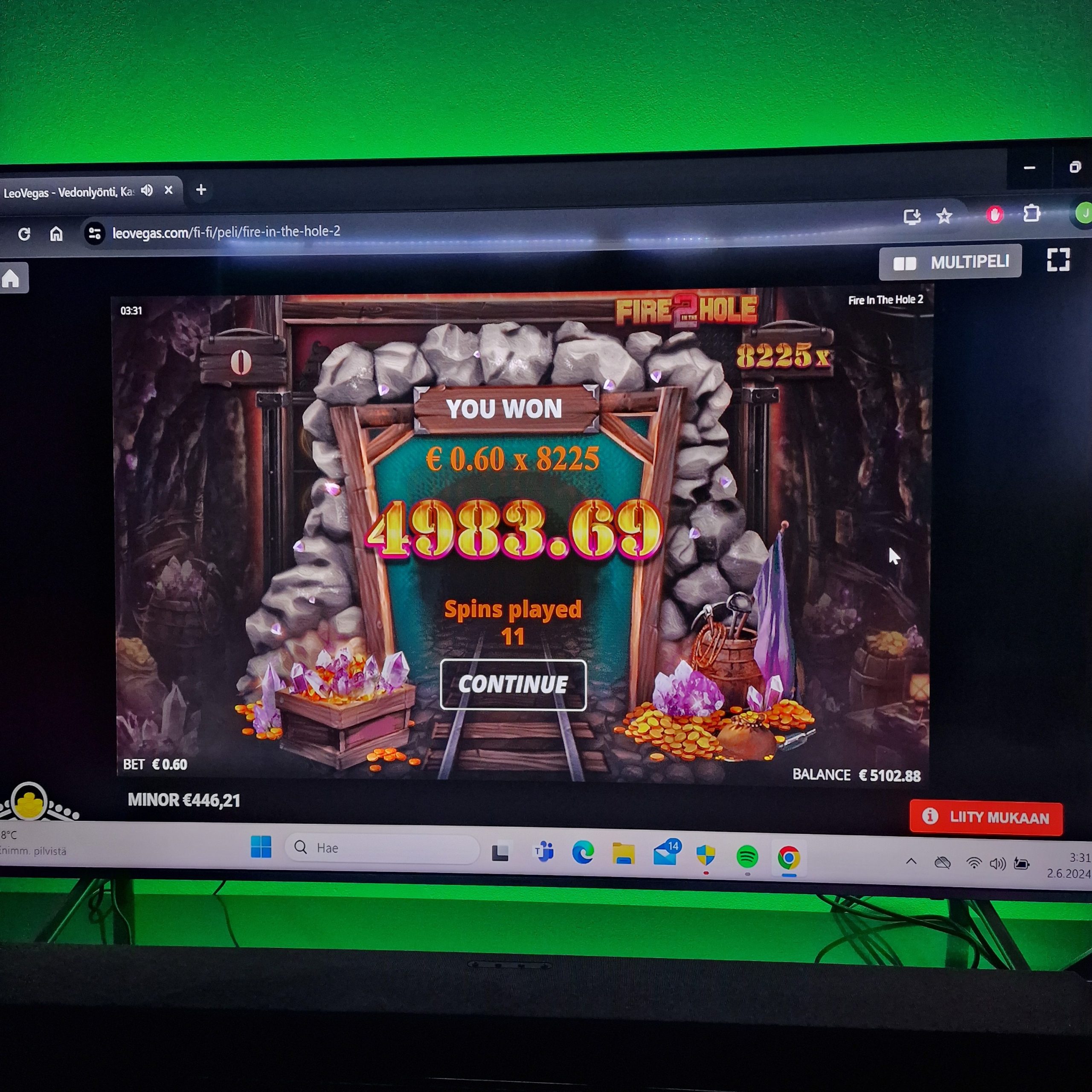 Fire in the hole 2 – LeoVegas (4983.69 eur / 0.6 bet) | Juusoo
