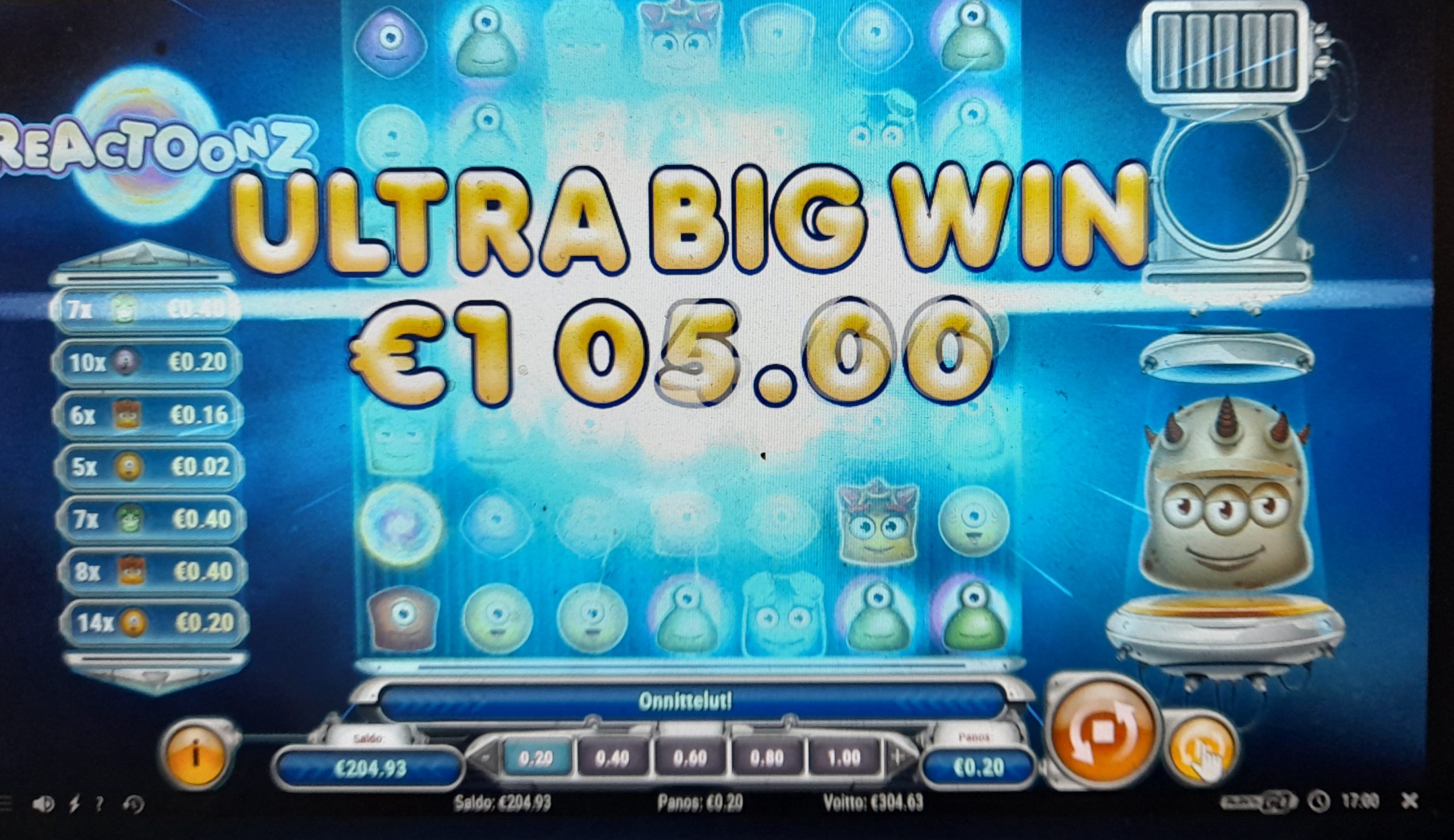 Reactoonz – UltraCasino (304.63 eur / 0.20 bet) | juugeli1