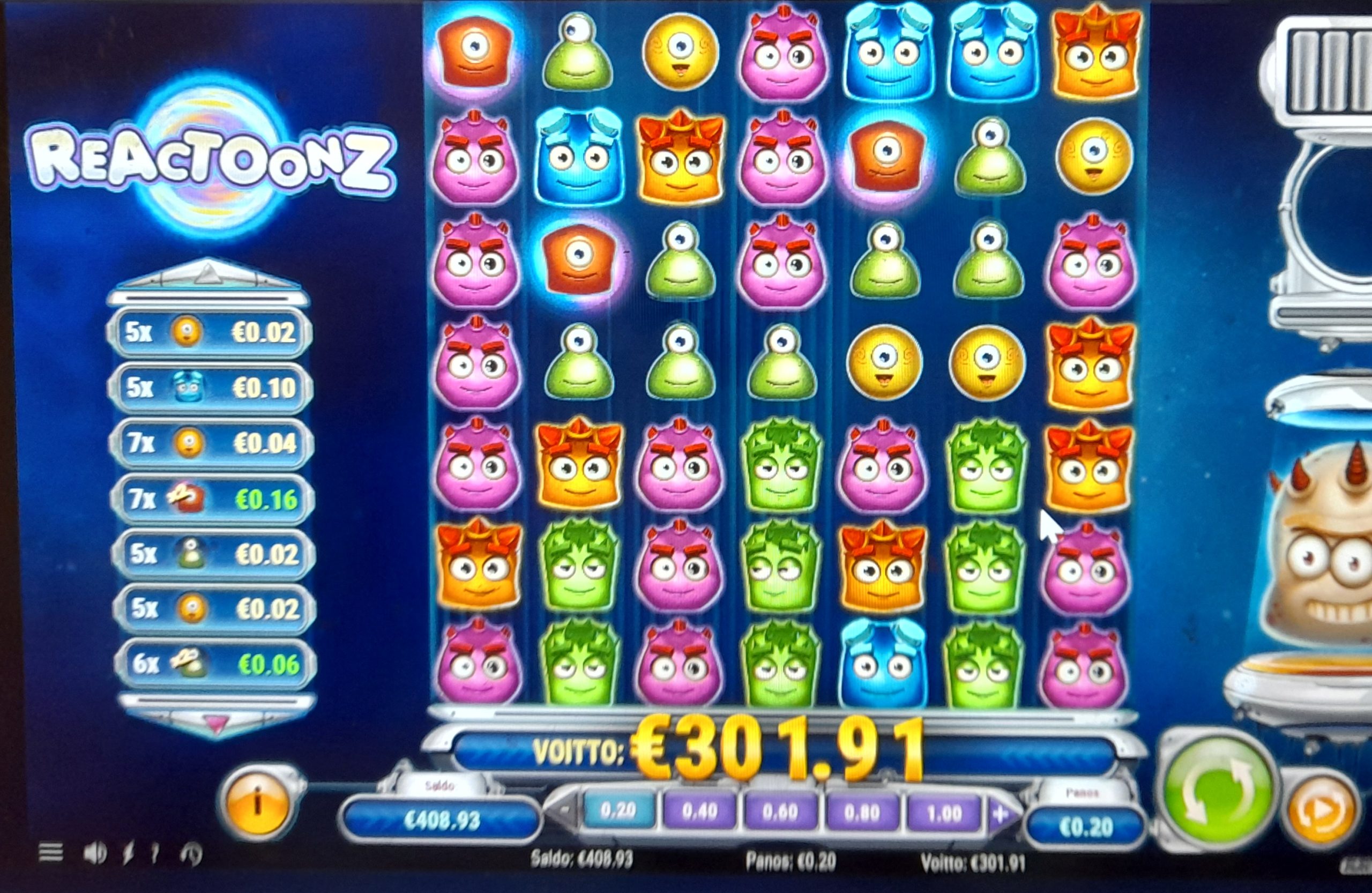 Reactoonz – UltraCasino (301.91 eur / 0.20 bet) | juugeli1