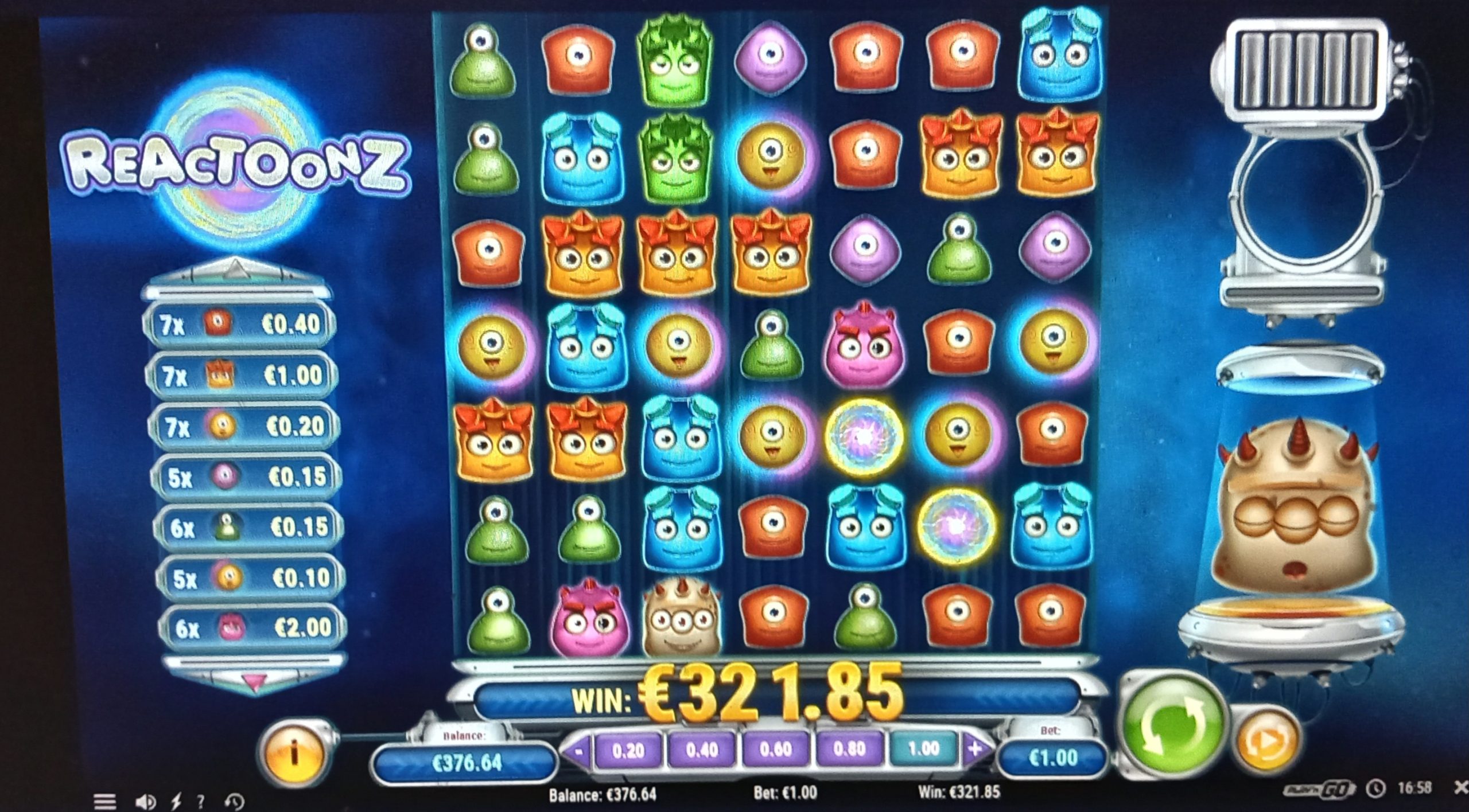Reactoonz – UltraCasino (321.85 eur / 1.00 bet) | juugeli1