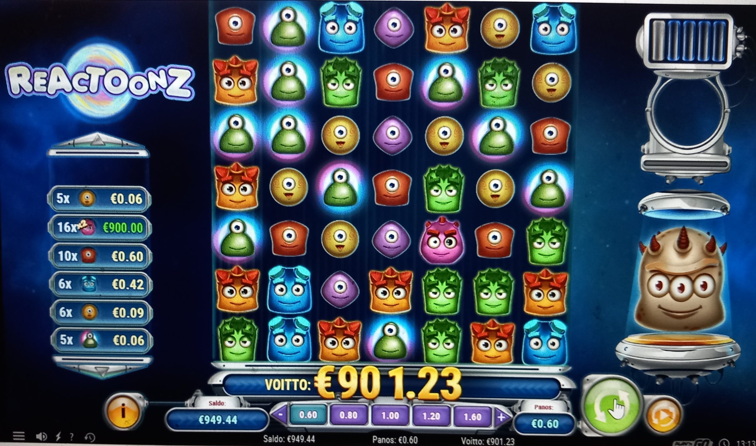 Reactoonz – Pelikioski (901.23 eur / 0.60 bet) | juugeli1
