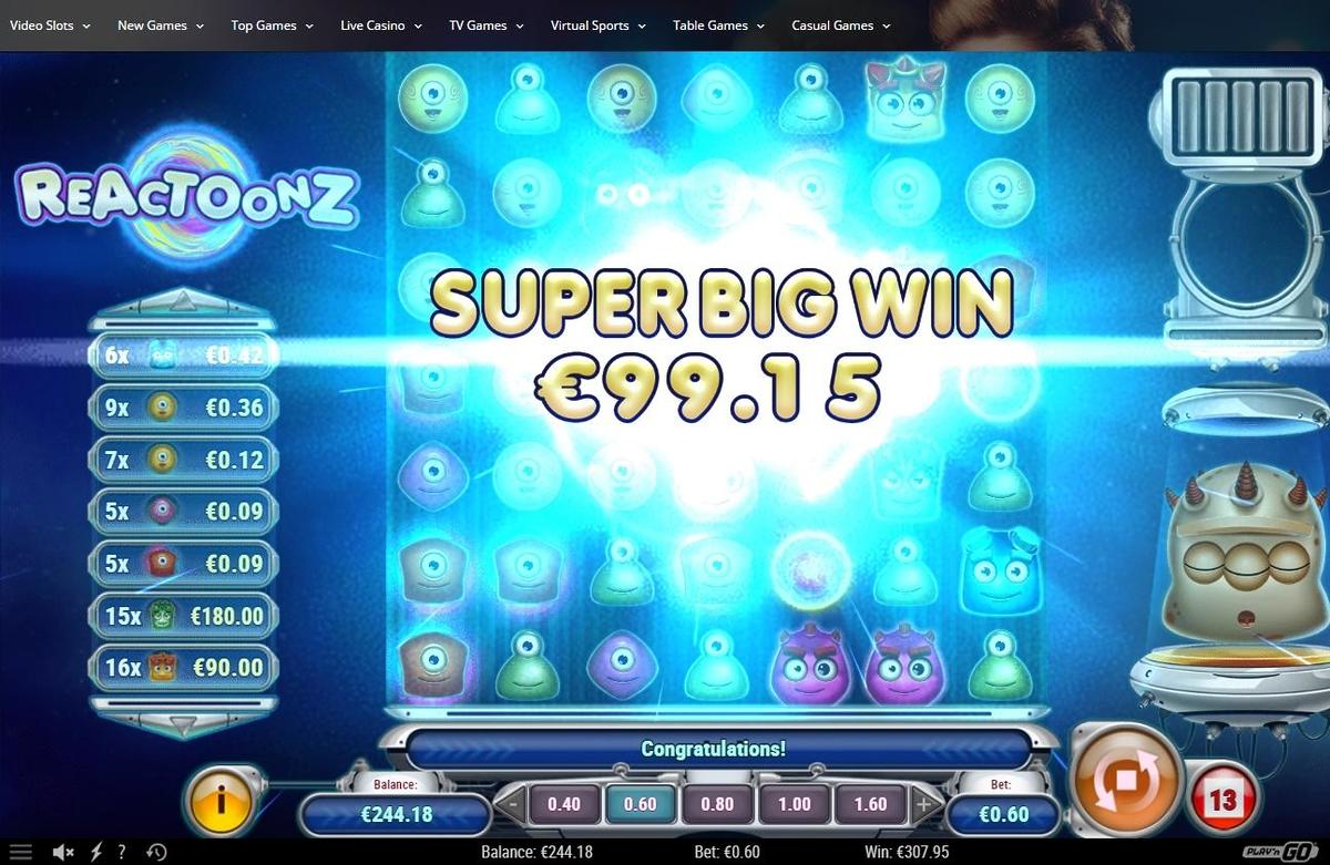 Reactoonz slot machine online casino gambling big win