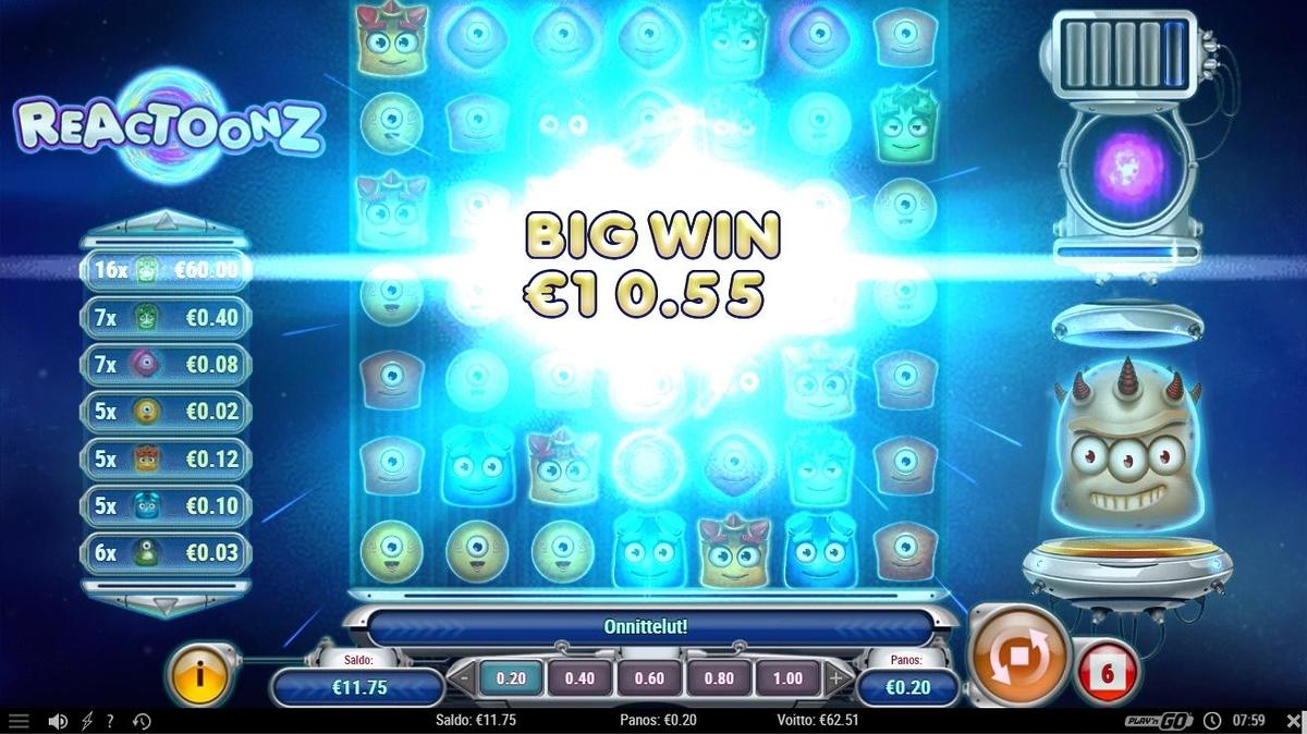 Reactoonz slot machine online casino gambling big win