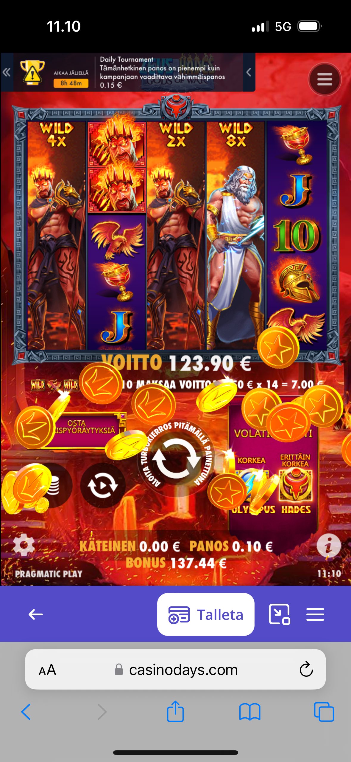 Zeus vs Hades – CasinoDays (draft) (123.90 eur / 0.1 bet) | Ihalaiska