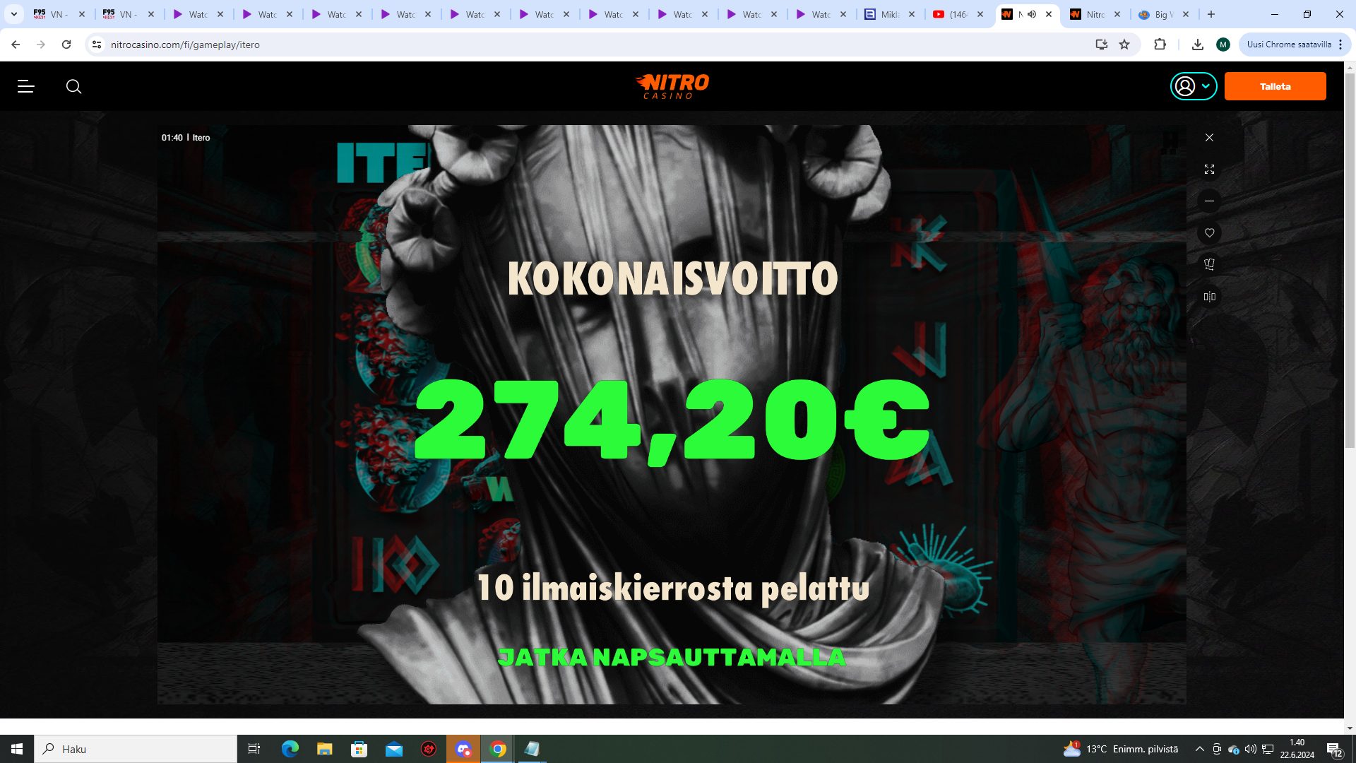itero – NitroCasino (274.20 eur / 0.6 bet) | Moisku85 / Aija5226