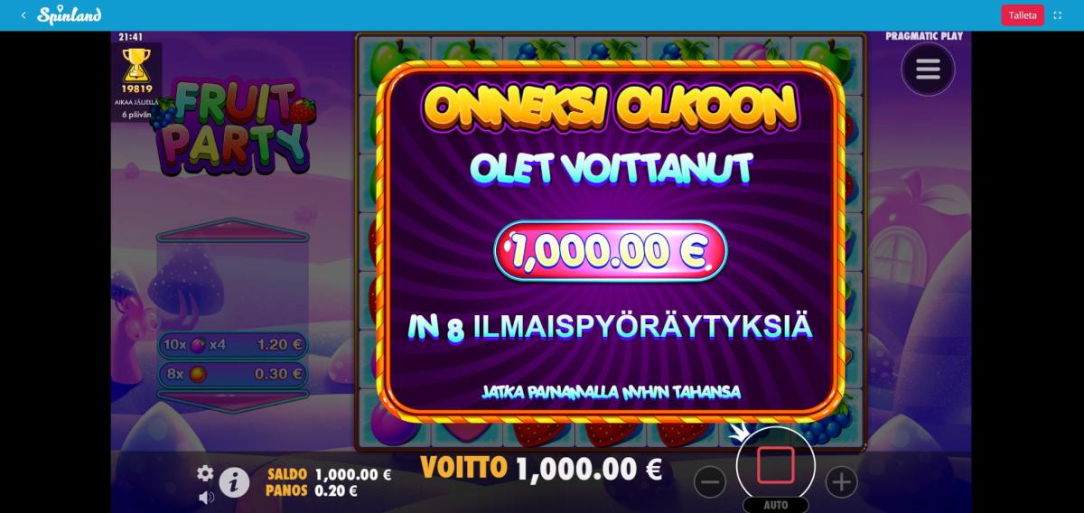 Fruit party – SpinLand (draft) (1000 eur / 0.20 bet) | Masuuna