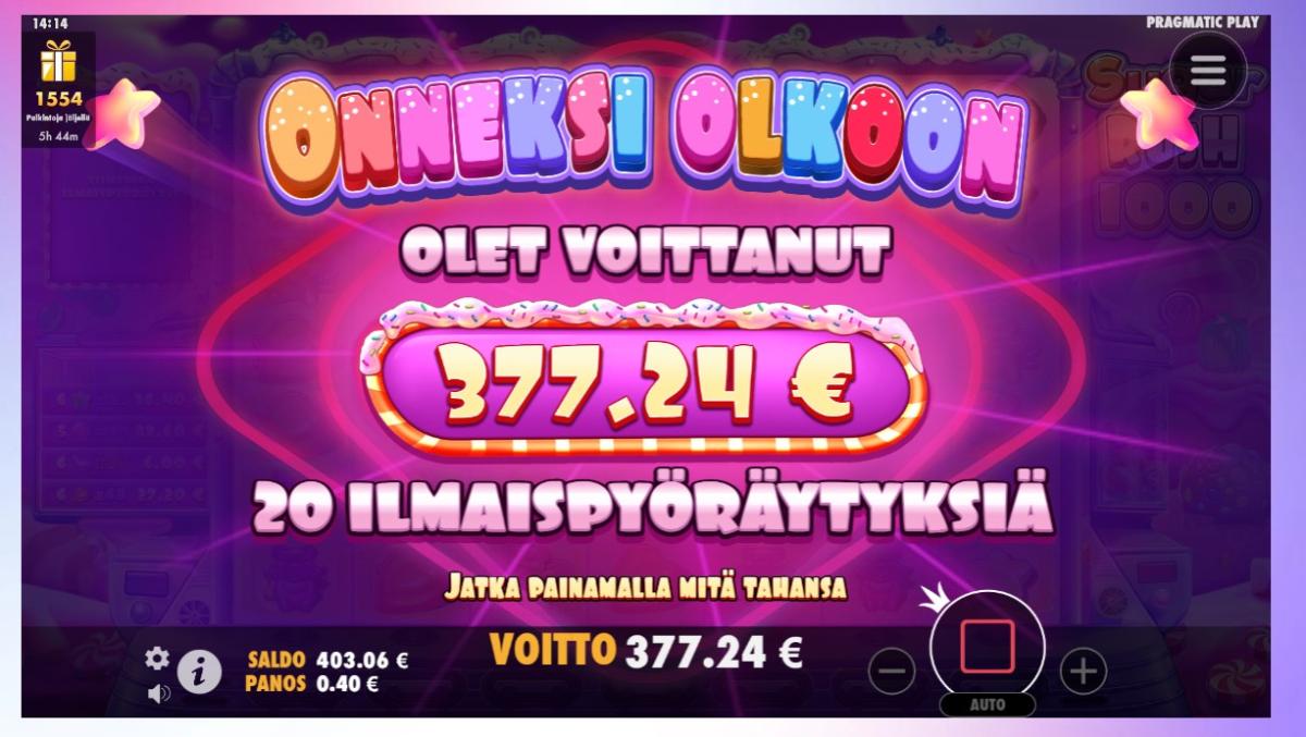 Sugar Rush – Spinz (377.24 eur / 0.4 bet) | Rikssoni