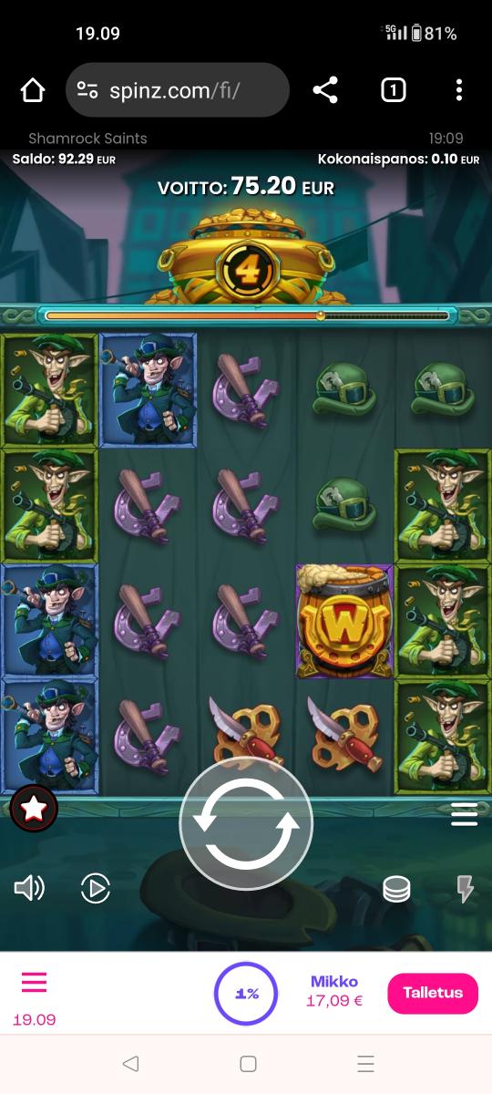Shamrock Saints – Spinz (75.20 eur / 0.10 bet) | Kapteni85