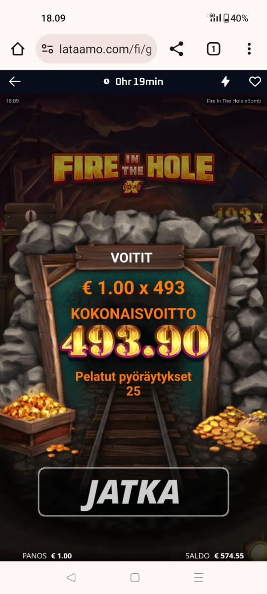 Fire in the hole – Lataamo (493.90 eur / 1 bet) | Kapteni85