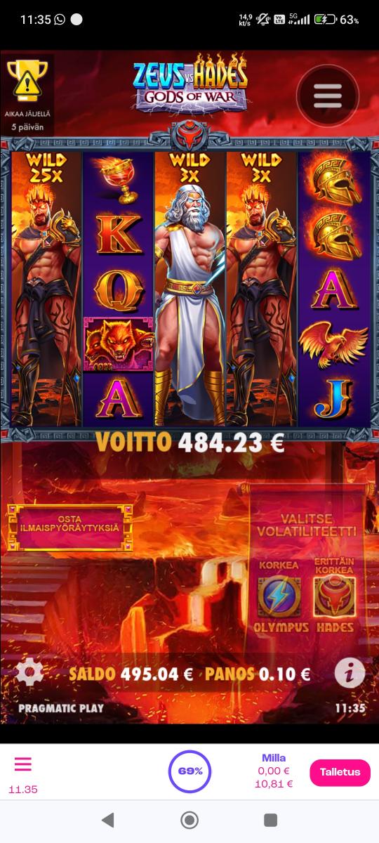 Zeus vs Hades – Spinz (484.23 eur / 0.10 bet) | Milla H