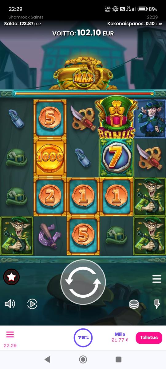 Shamrock Saints – Spinz (102.10 eur / 0.10 bet) | Milla H