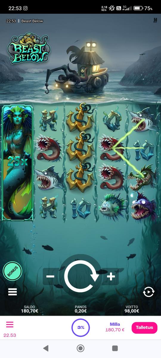 Beast Below – Spinz (98 eur / 0.20 bet) | Milla H