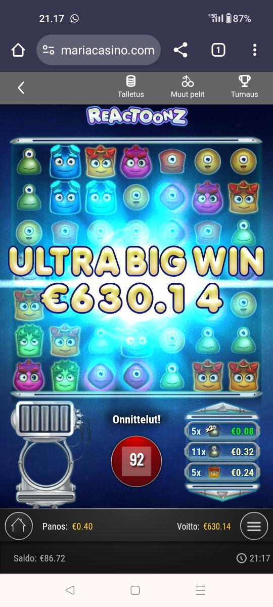 Reactoonz – Unibet (630.14 eur / 0.40 bet) | Kapteni85