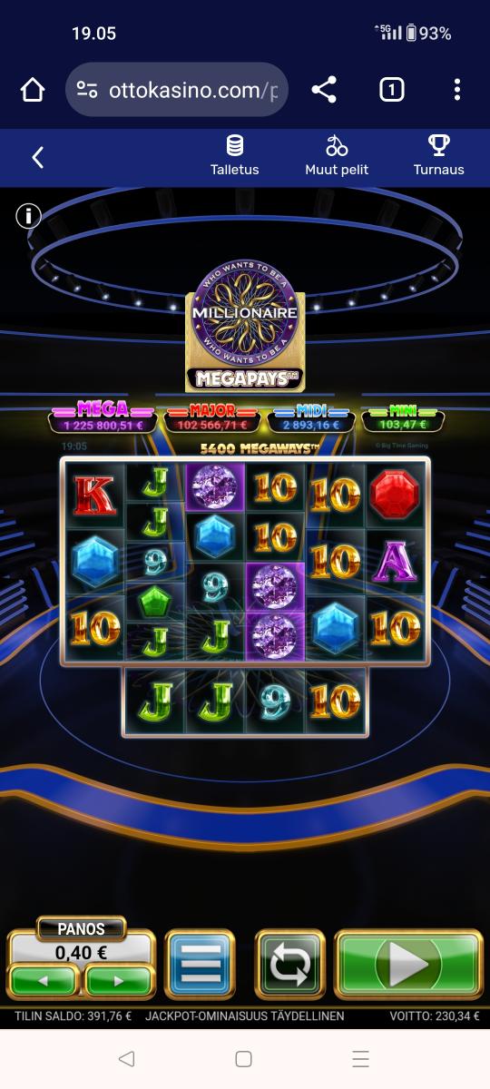 Who want be a Millionaire megapays – Unibet (230.34 eur / 0.40 bet) | Kapteni85