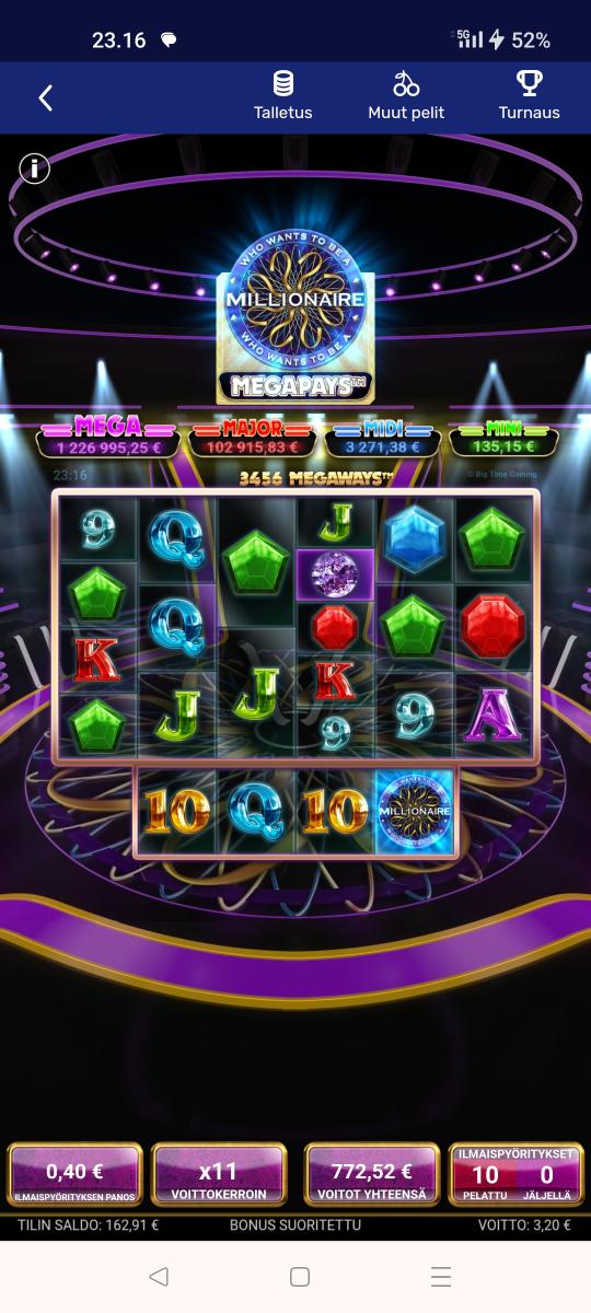 Who want be a Millionaire megapays – Unibet (772.52 eur / 0.40 bet) | Kapteni85