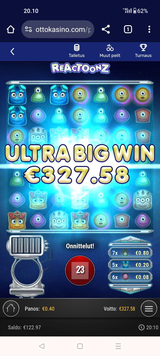 Reactoonz – Unibet (327.58 eur / 0.40 bet) | Kapteni85