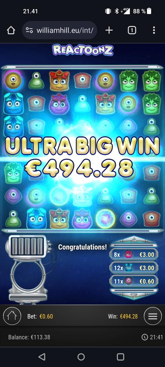 Reactoonz – Unibet (494.28 eur / 0.6 bet) | Afrikantähti