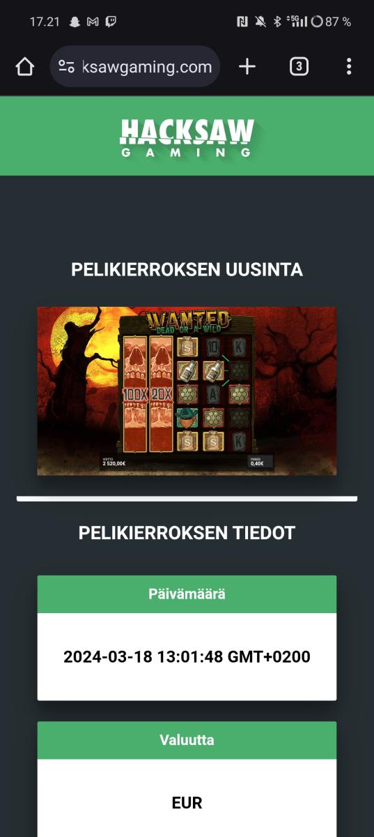 wanted – Wildz (2520 eur / 0.4 bet) | haverine