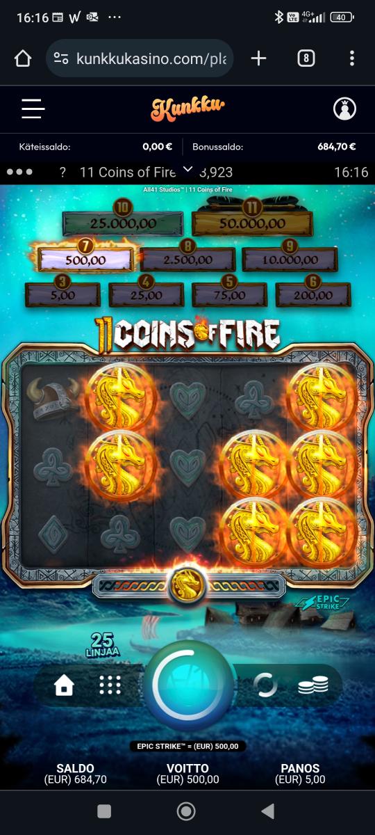 11 coins of fire – Kunkku (500 eur / 5 bet) | Jusu