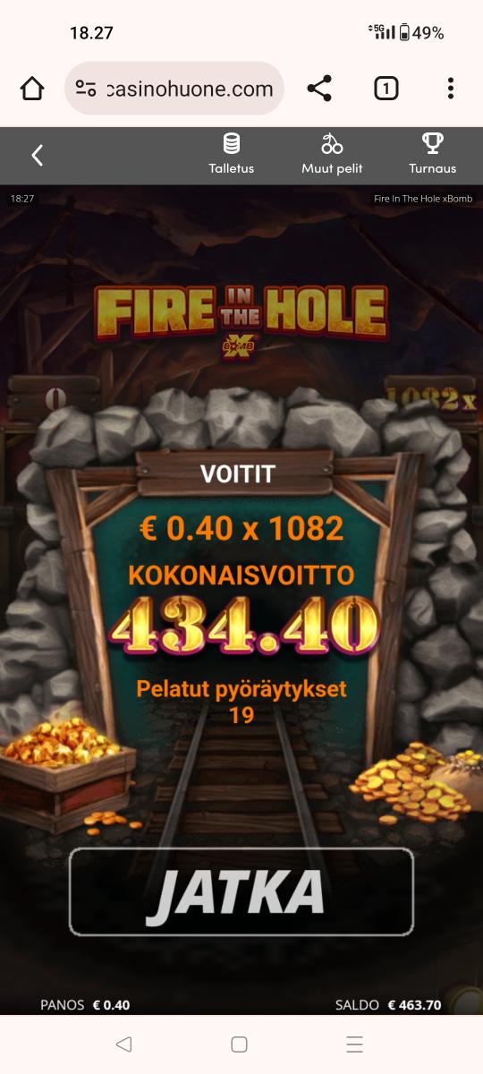 Fire in the hole – Unibet (434.40 eur / 0.40 bet) | Kapteni85