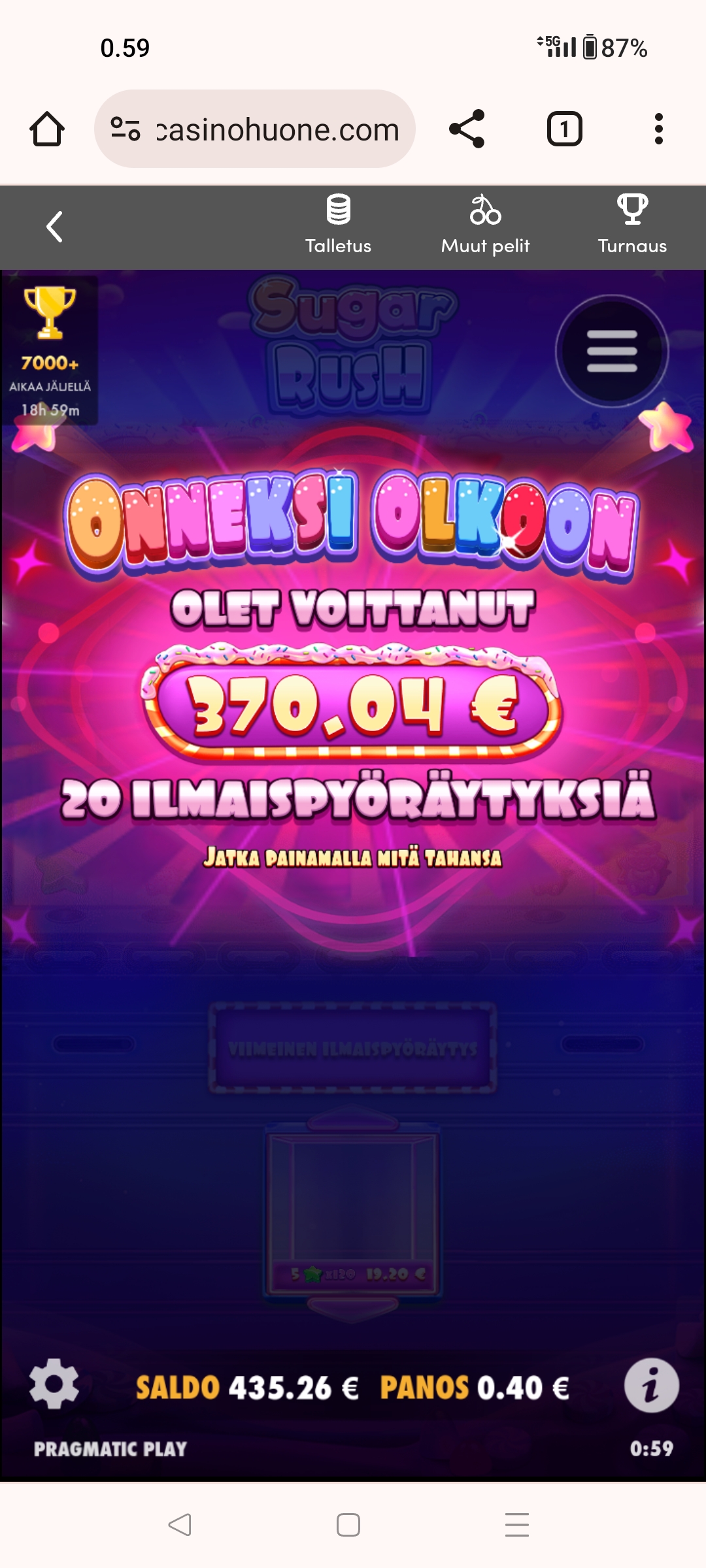 Sugar Rush – Unibet (370.04 eur / 0.40 bet) | Kapteni85