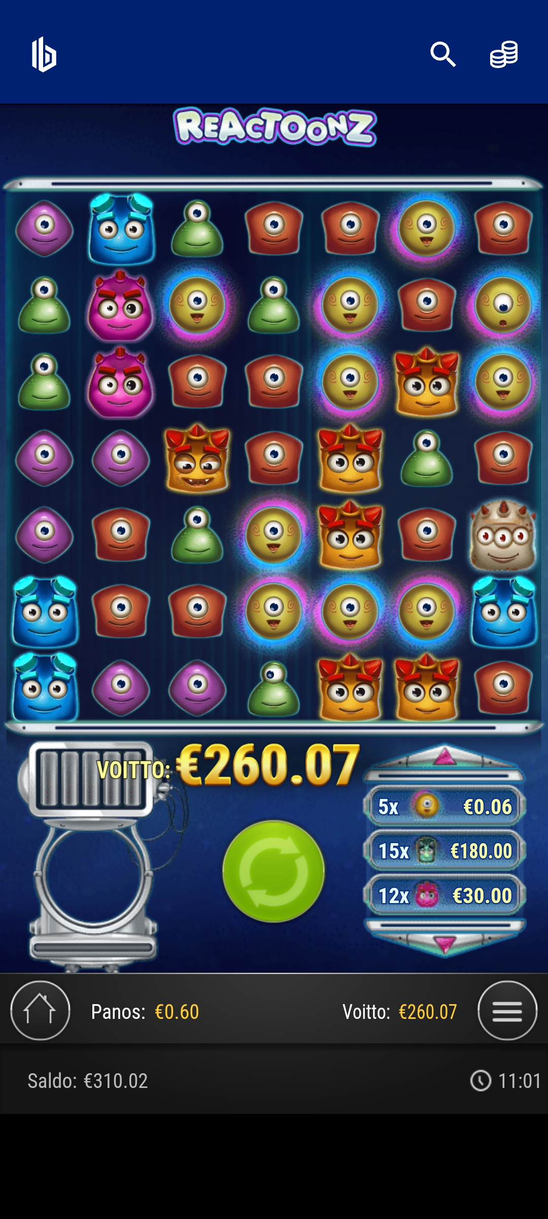 Reactoonz – Budsino (260.07 eur / 0.6 bet) | Afrikantähti
