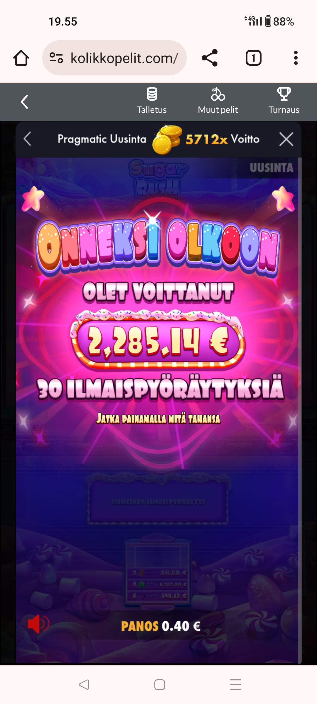 Sugar Rush 1000 – Unibet (2285.14 eur / 0.40 bet) | Kapteni85