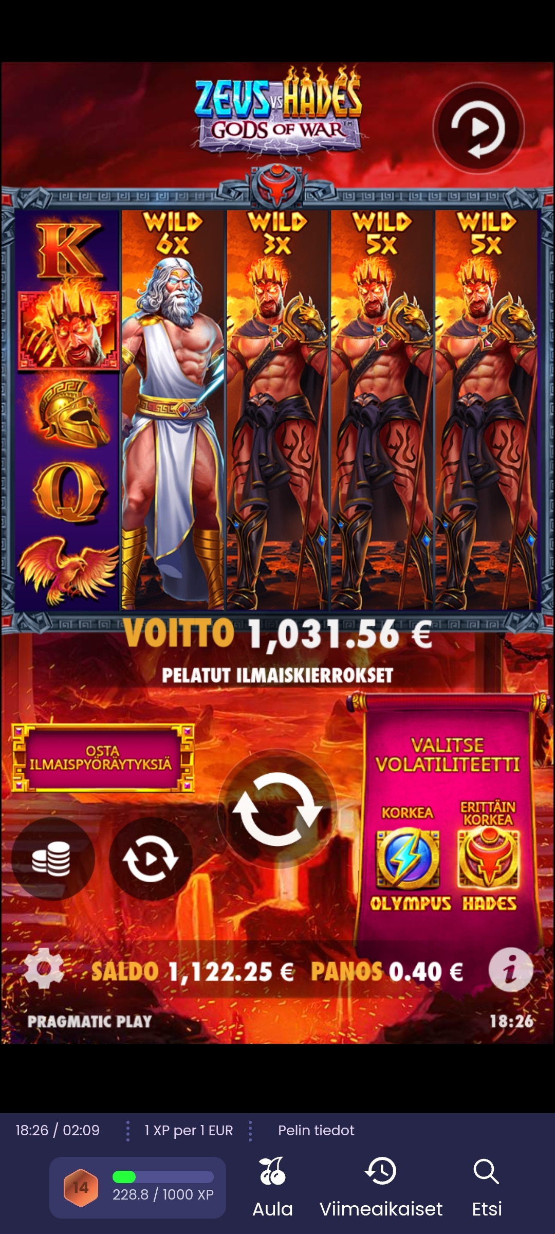 Zeus vs Hades – ReSpin (1031.56 eur / 0.40 bet) | Slottimiljonaari