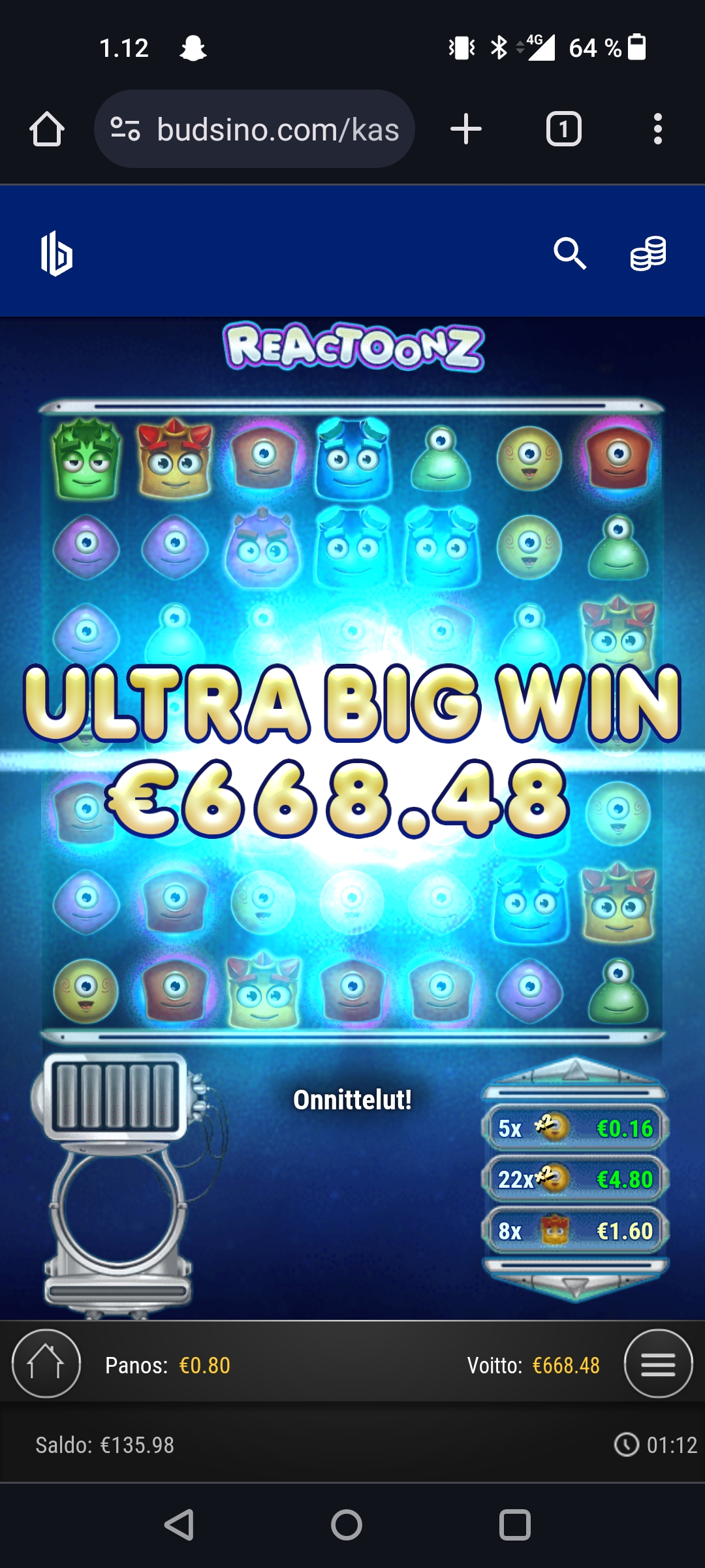 Reactoonz – Budsino (668.48 eur / 0.8 bet) | Afrikantahti