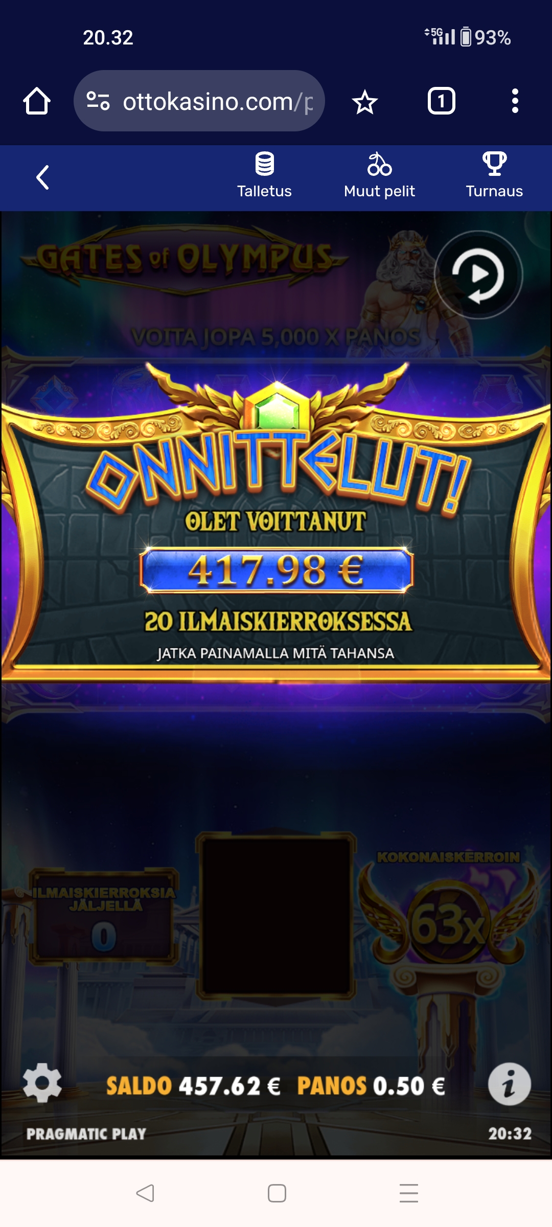 Gates of Olympus – Unibet (417.98 eur / 0.50 bet) | Kapteni85