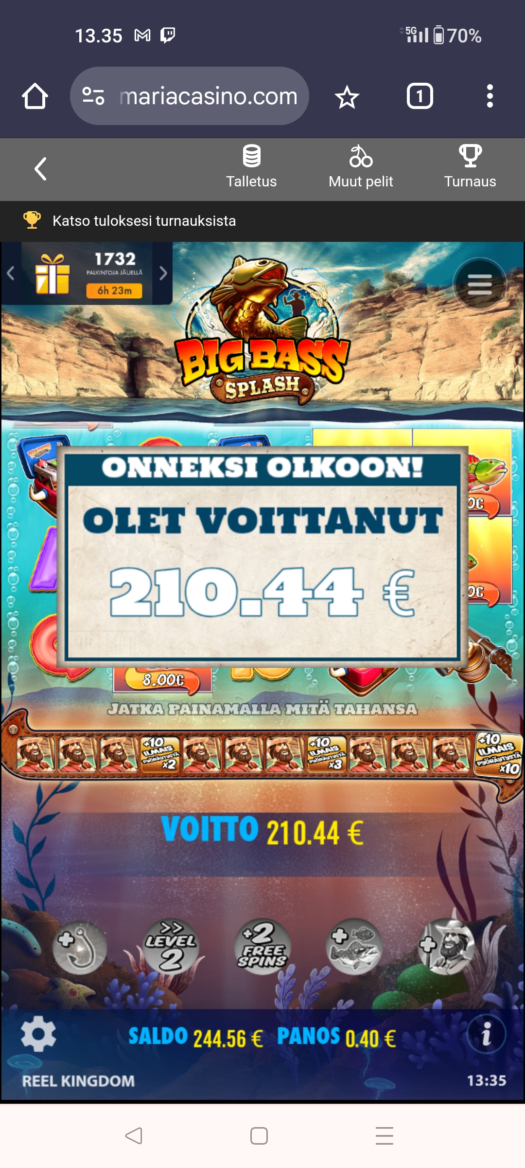 Big Bass Splash – Unibet (210.44 eur / 0.40 bet) | Kapteni85