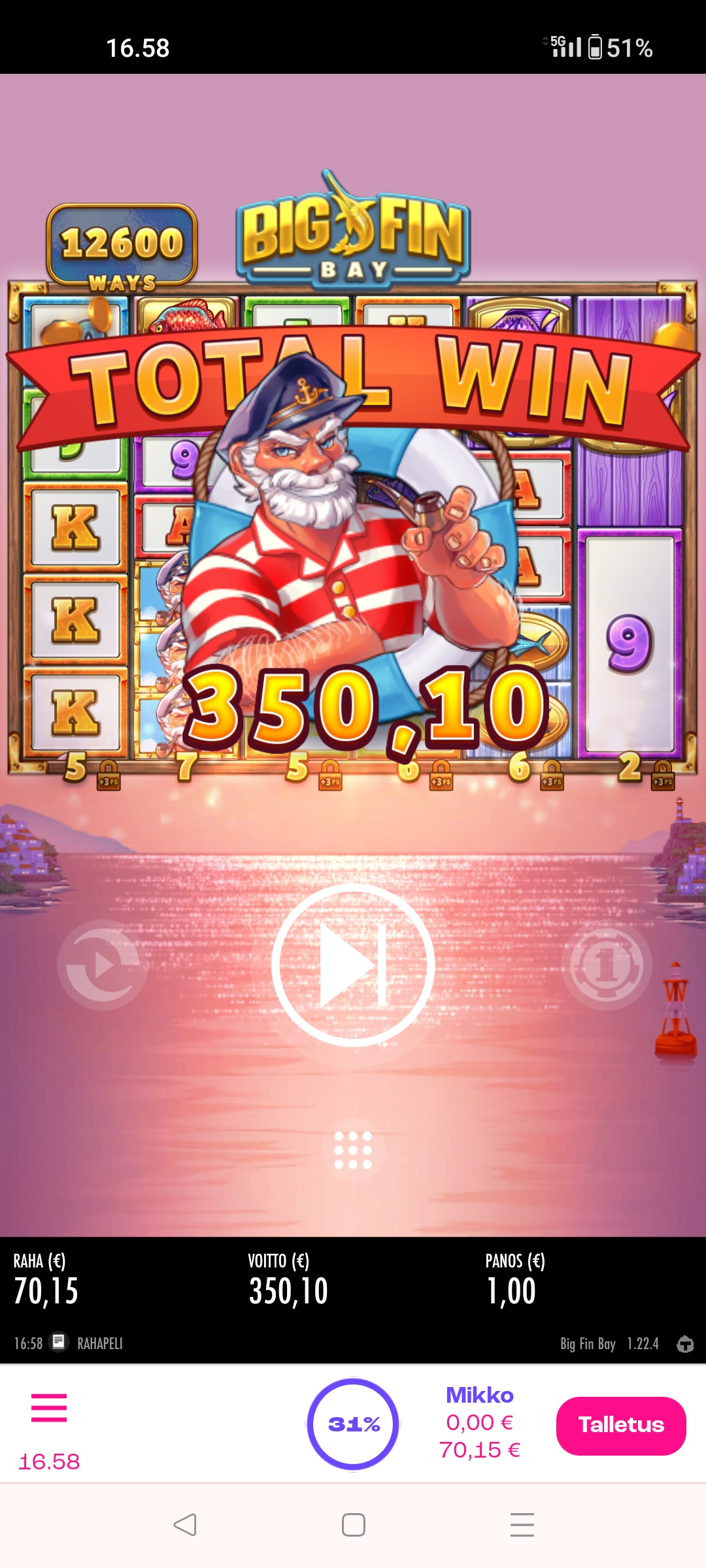 Big Fin Bay – Spinz (350.10 eur / 1 bet) | Kapteni85
