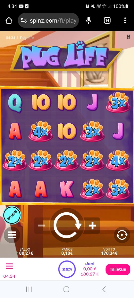 Pug Life – Spinz (170.34 eur / 0.10 bet) | J__ohny__s