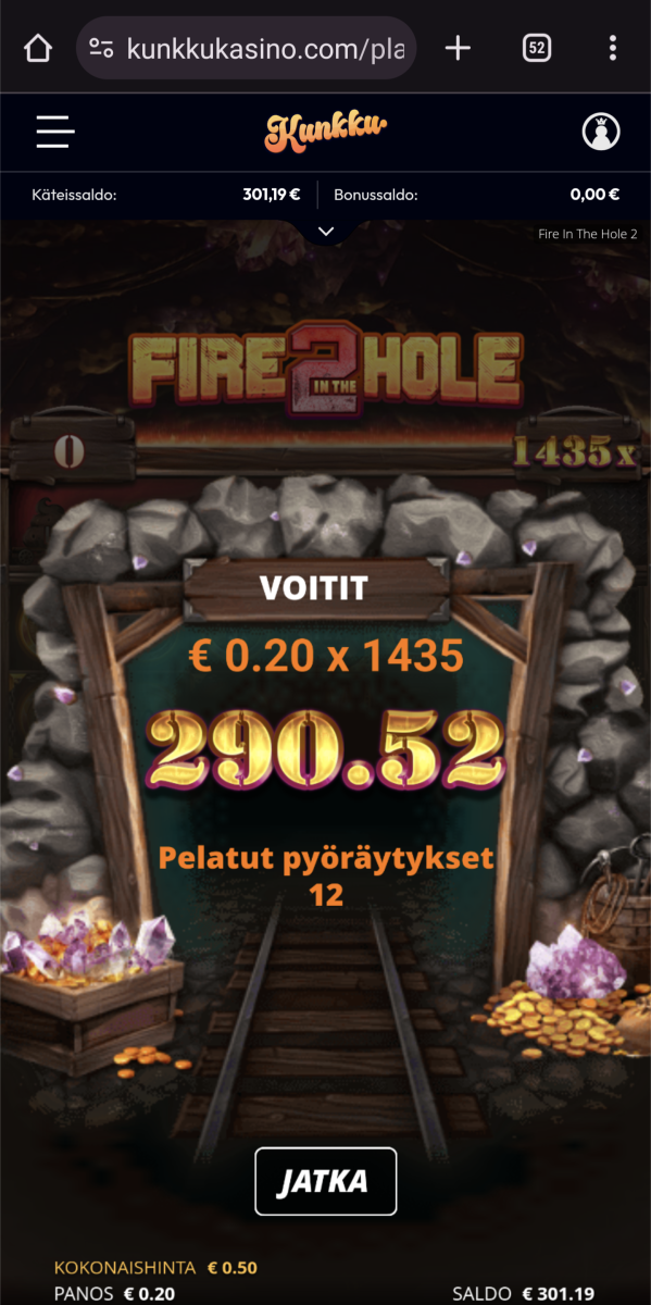Api di lubang 2 – Kunkku (290.52 eur / 0.20 taruhan) | BigmanJoska