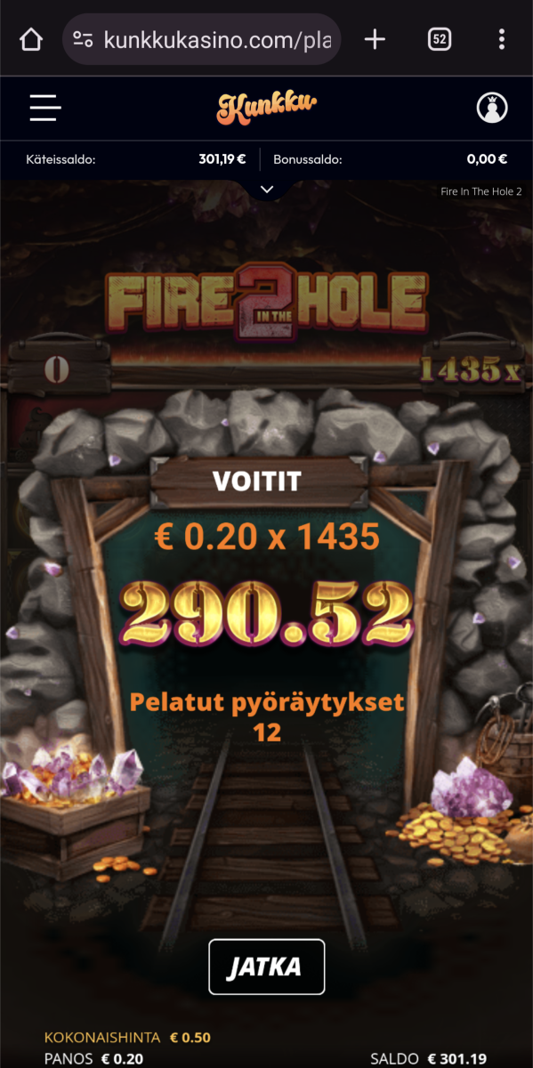 Fire in the hole 2 – Kunkku (290.52 eur / 0.20 bet) | BigmanJoska